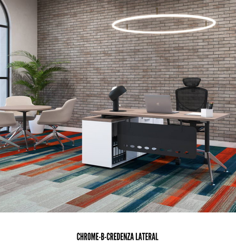 ESCRITORIO EJECUTIVO CON CREDENZA CHROME-B