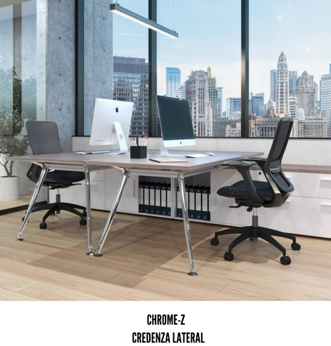 ESCRITORIO EJECUTIVO CON CREDENZA CHROME-Z